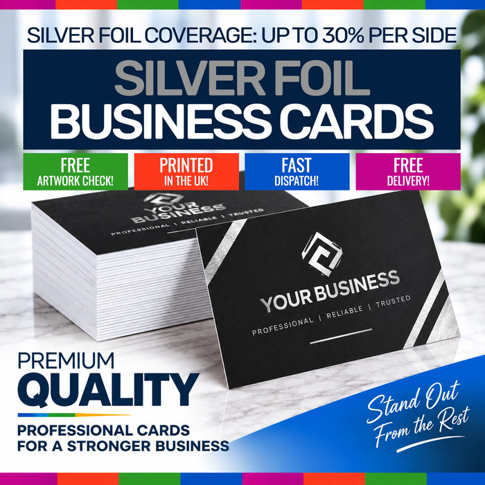 Silver Metallic Foil Business Cards 400 GSM Silk Paper